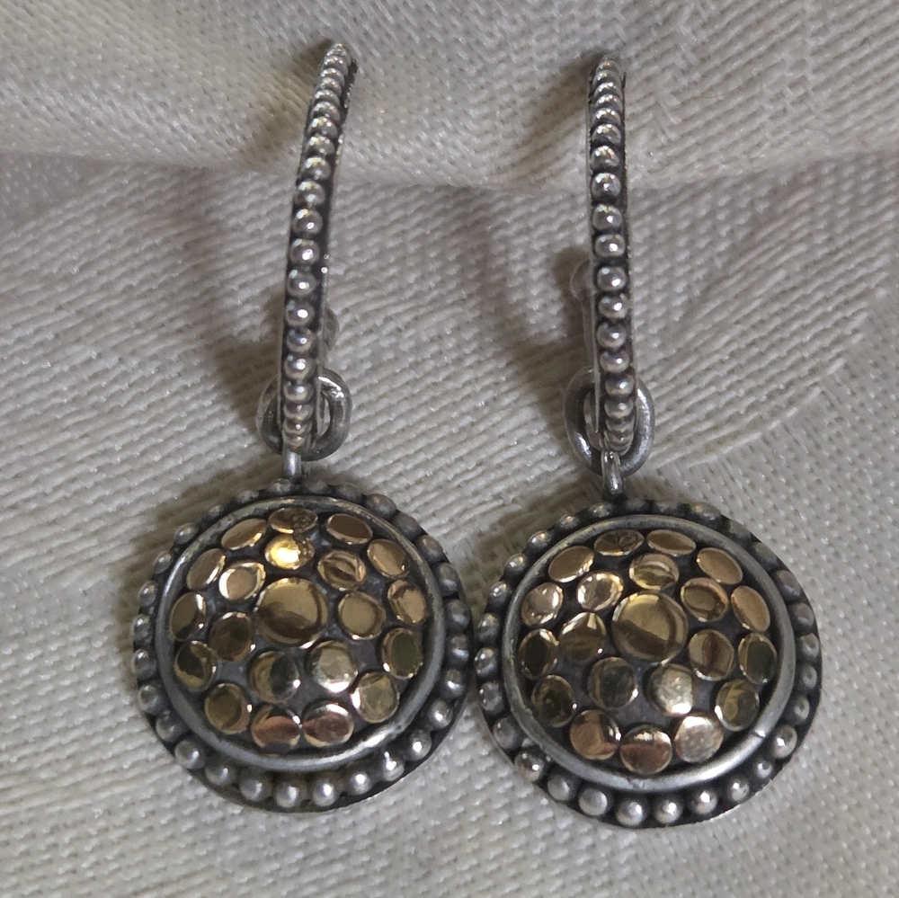 John Hardy Dot Drop Earrings, SS & 18k